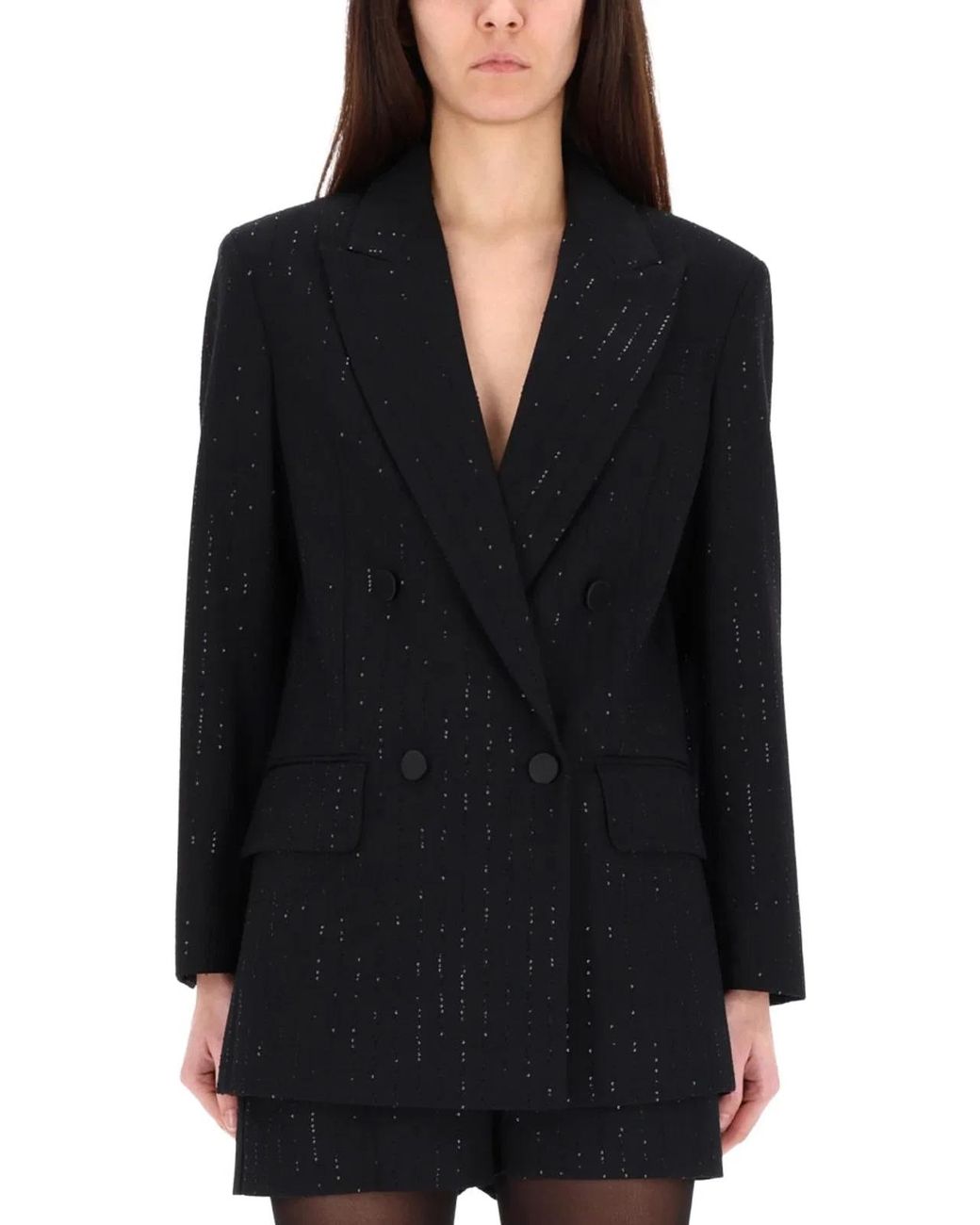 Max Mara Black Doublebreasted Jacket With Rhinestone Details