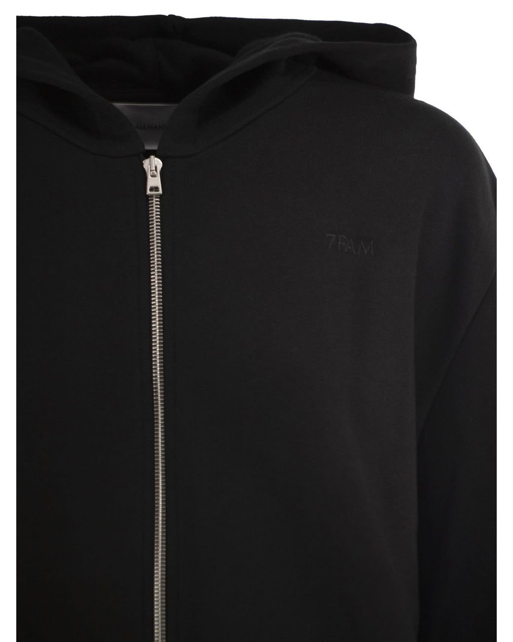 7 For All Mankind Black Oversized Cotton Zip-Up Hoodie