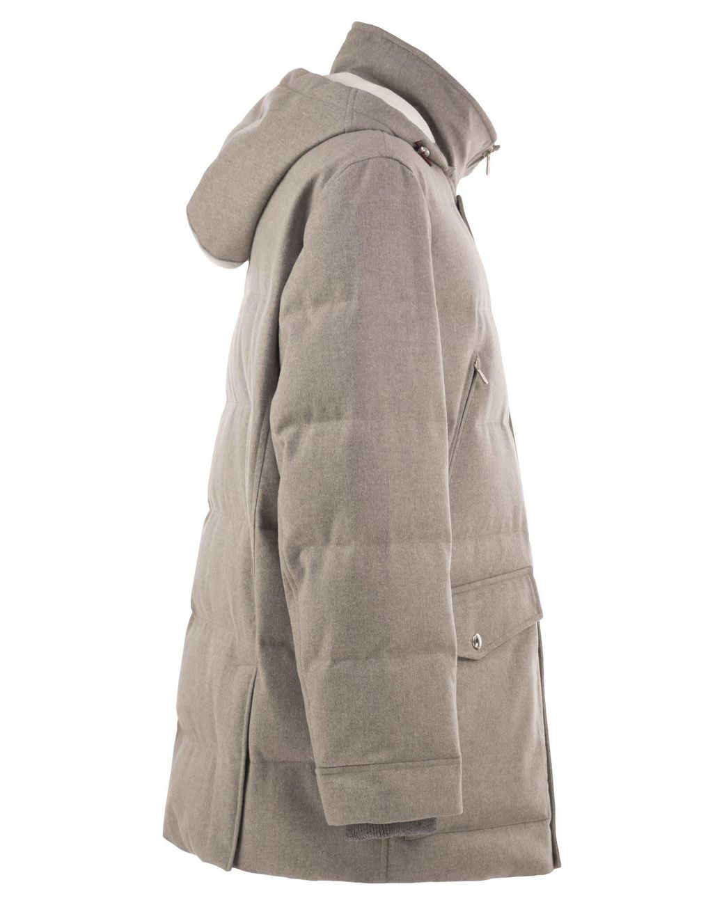 Brunello Cucinelli Gray Wool Down Jacket With Detachable Hood for men