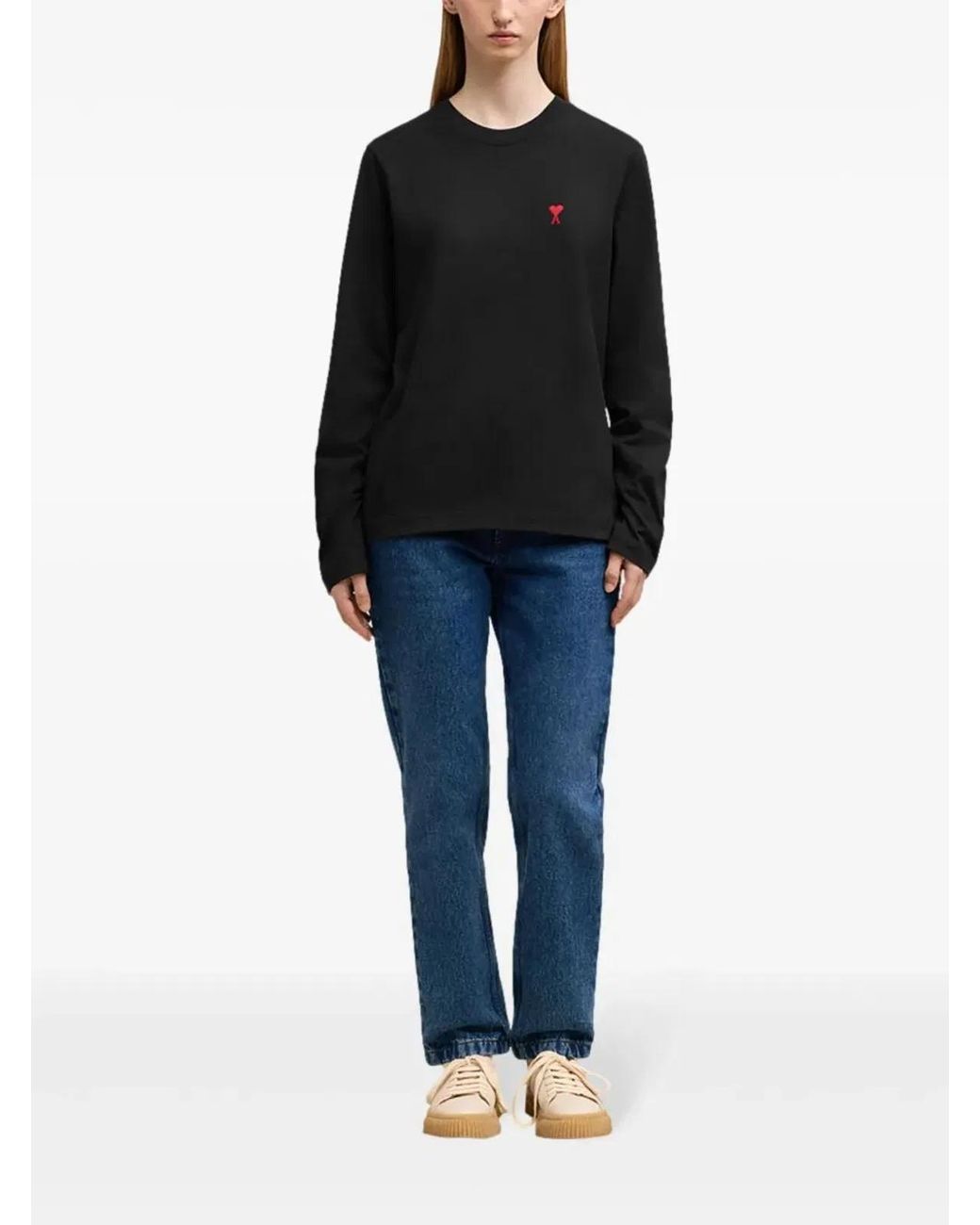AMI Black Long-Sleeve Ami De Coeur T-Shirt for men