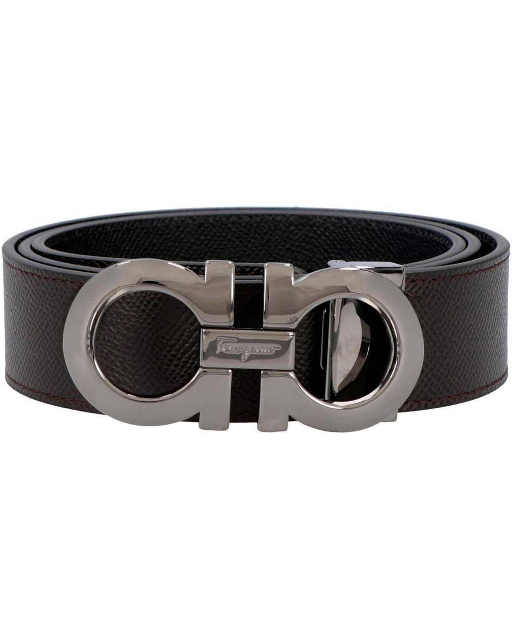 Ferragamo Black Reversible Leather Belt With Dark-Tone Metal Buckle for men