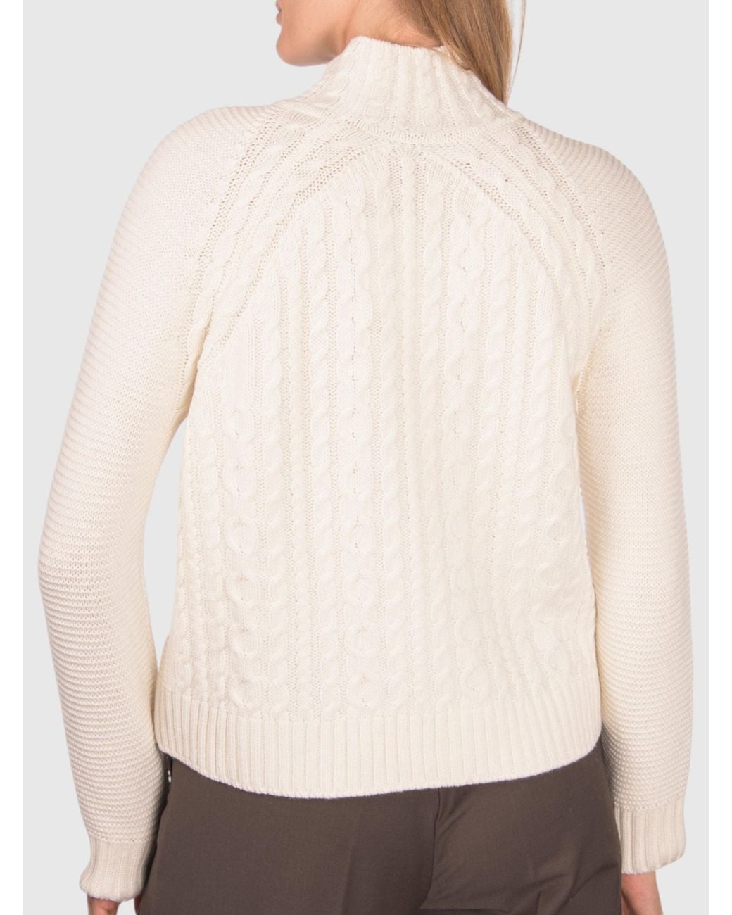 Gran Sasso White Cabled Mock Neck
