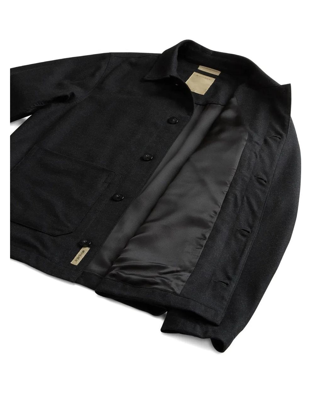 Woolrich Black Wool Blend Flannel Shirt Jacket for men