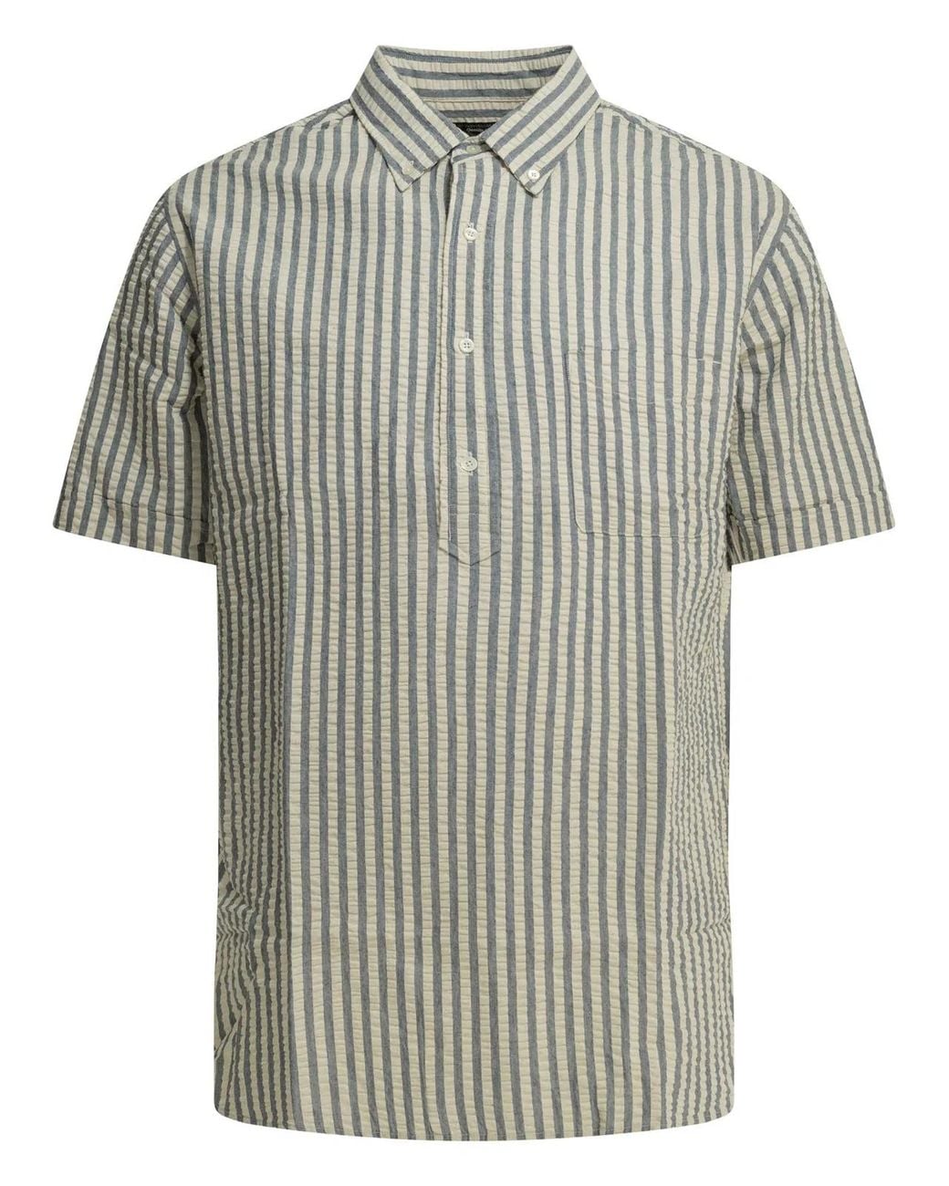 Beams Plus Gray Casual Cotton Seersucker Shirt for men