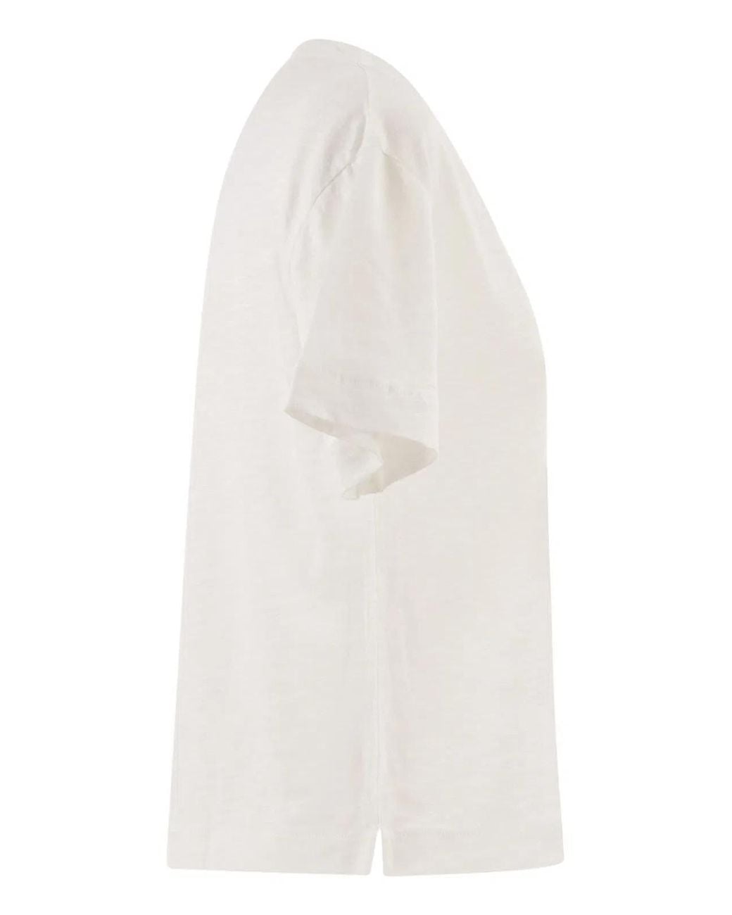 Majestic White Stretch Linen T-Shirt With V-Neck