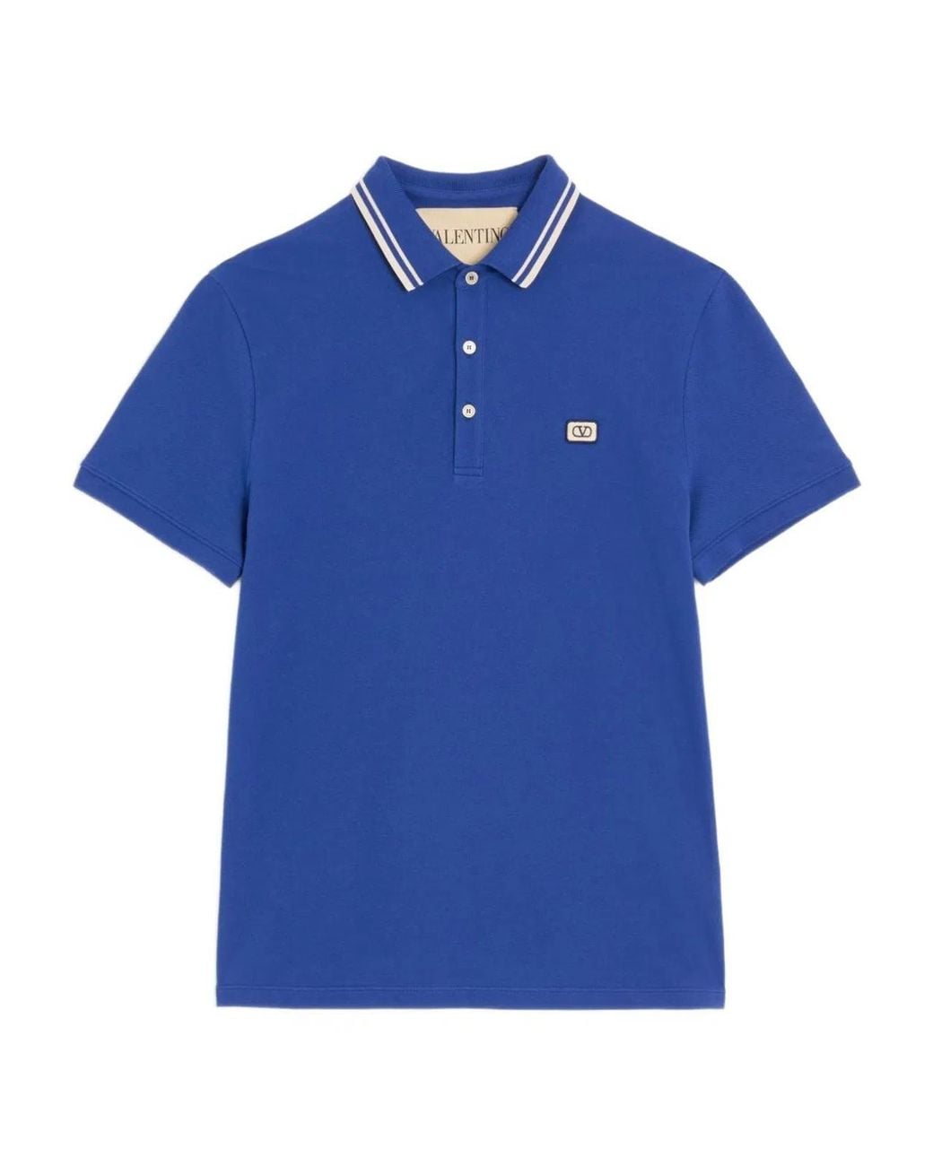 Valentino Garavani Blue Cotton Piqué Polo Shirt With Vlogo Patch for men