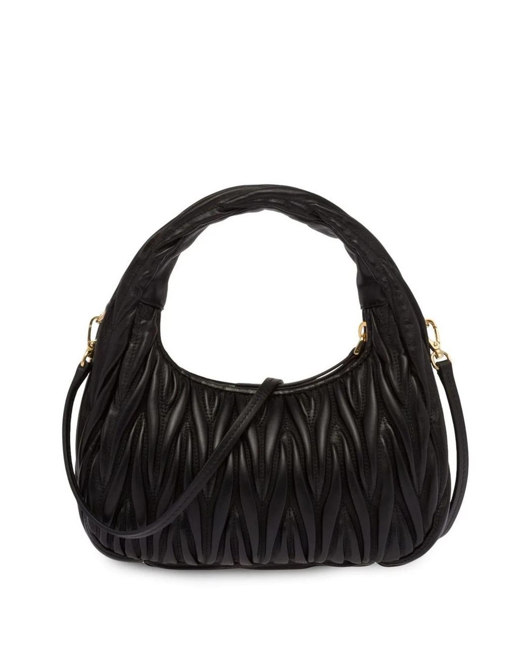 Miu Miu Black Wander Matelassé Nappa Leather Small Hobo Bag