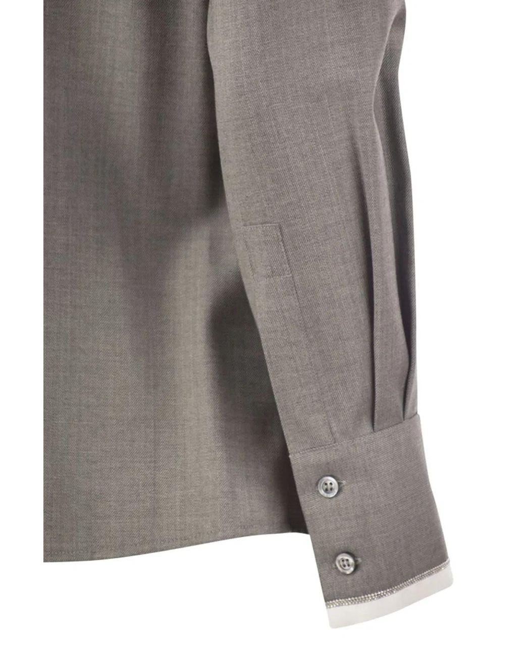 Peserico Gray Stretch Virgin Wool And Viscose Shirt With Shimmering Cuff Detail
