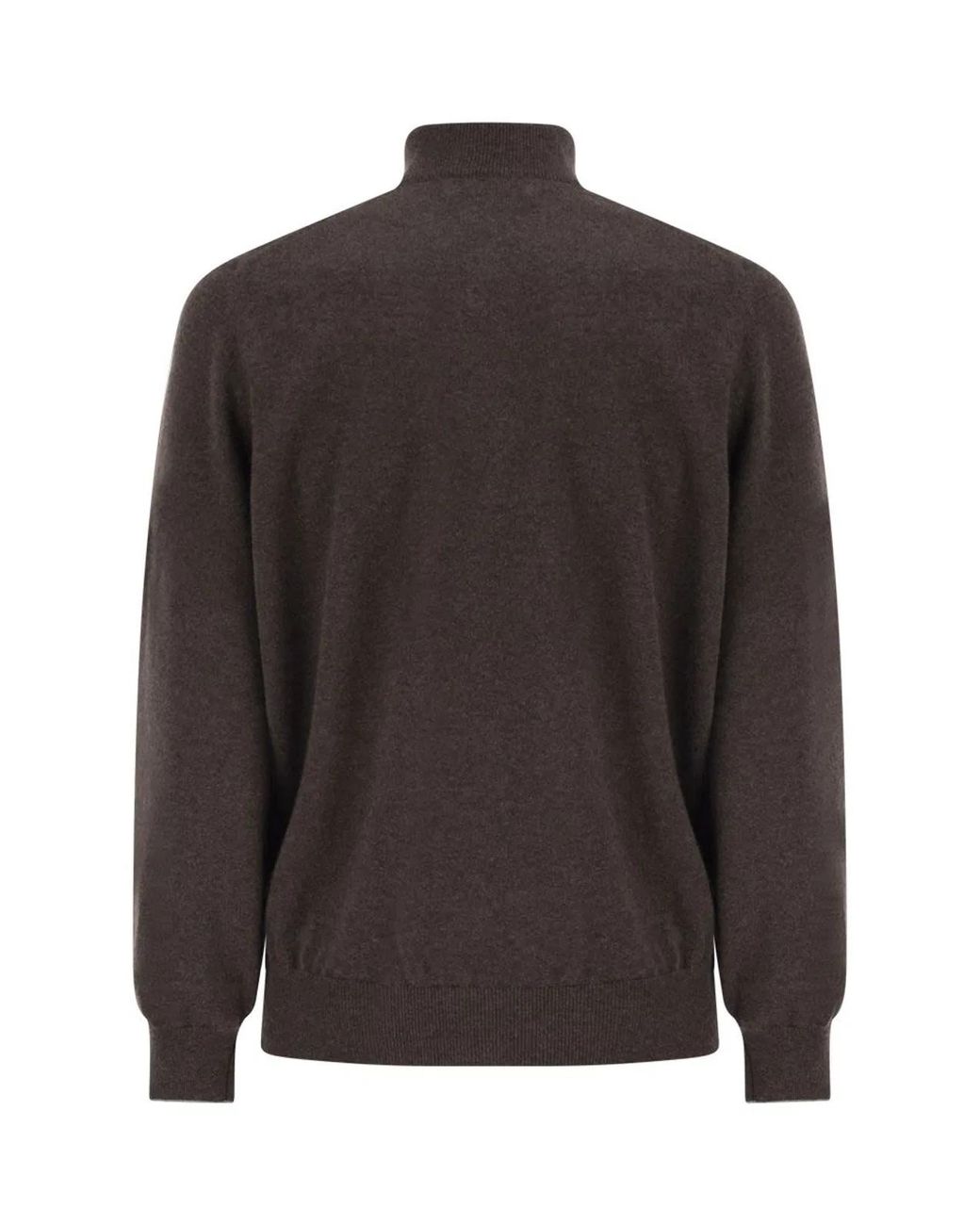 Brunello Cucinelli Brown Cashmere Turtleneck Sweater With Zipper for men