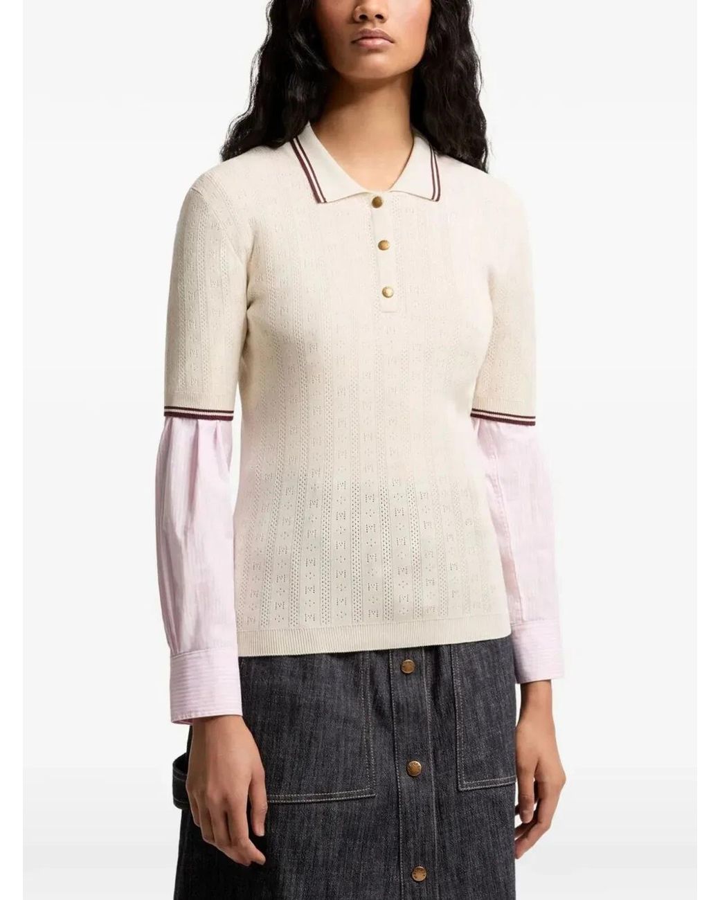 Moncler Natural Rhombus & Logo Pattern Cotton Polo Shirt