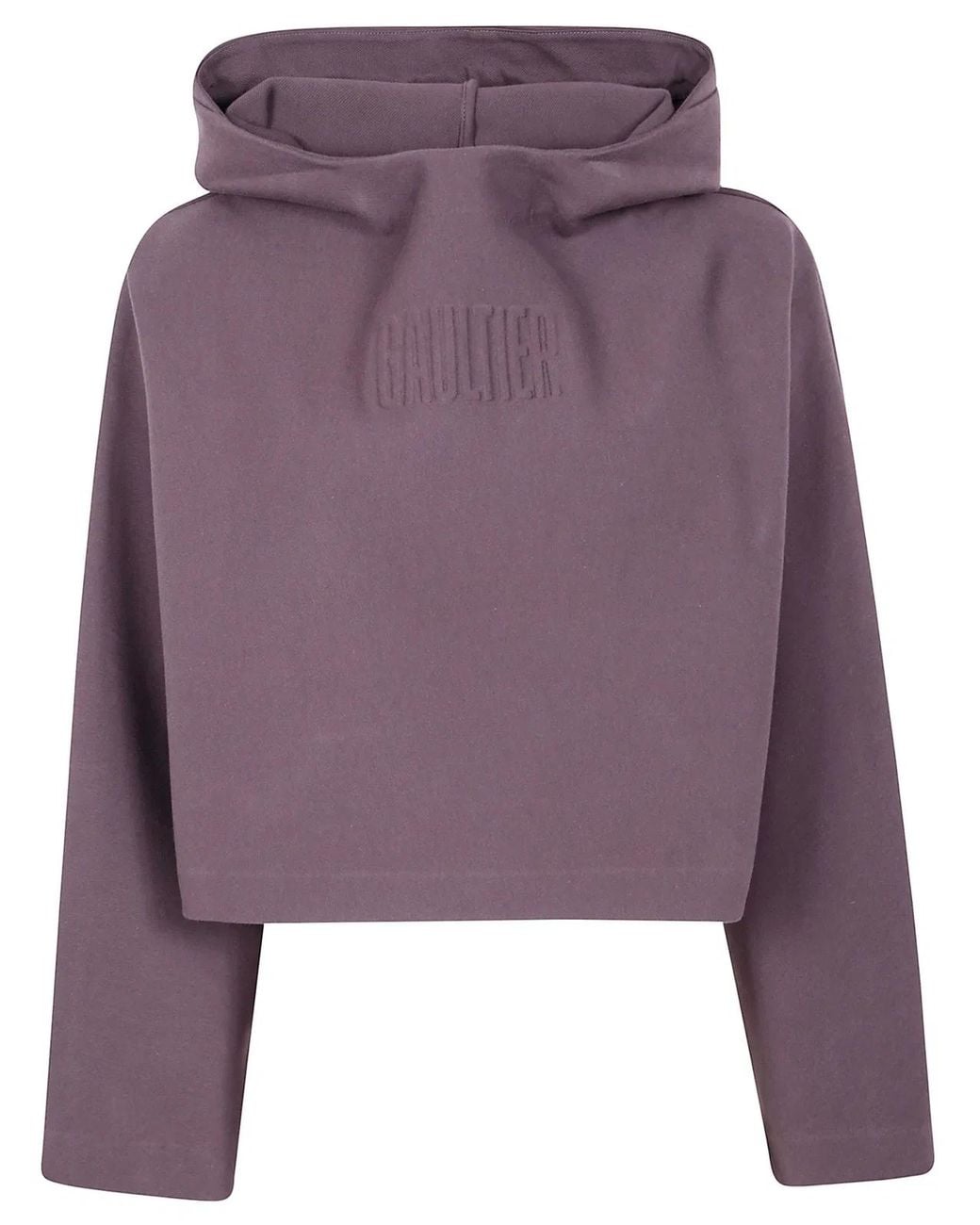Jean Paul Gaultier Purple Bonded Cotton Cropped Bat Sleeves Hoodie With Embossing