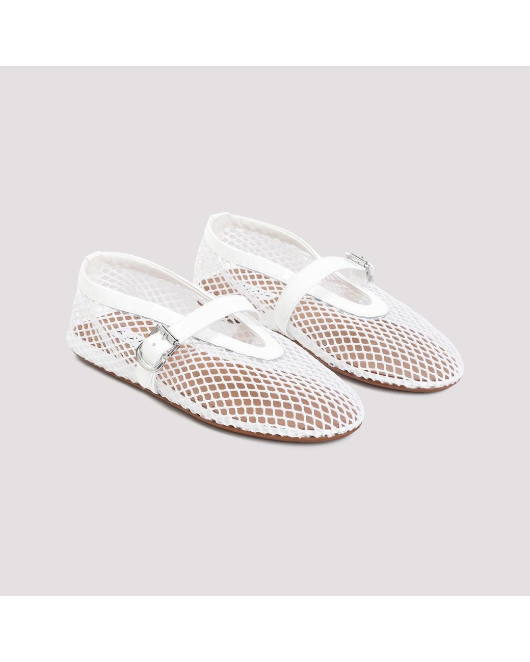 Alaïa White Alaia Patent Leather Ballerina With Mesh