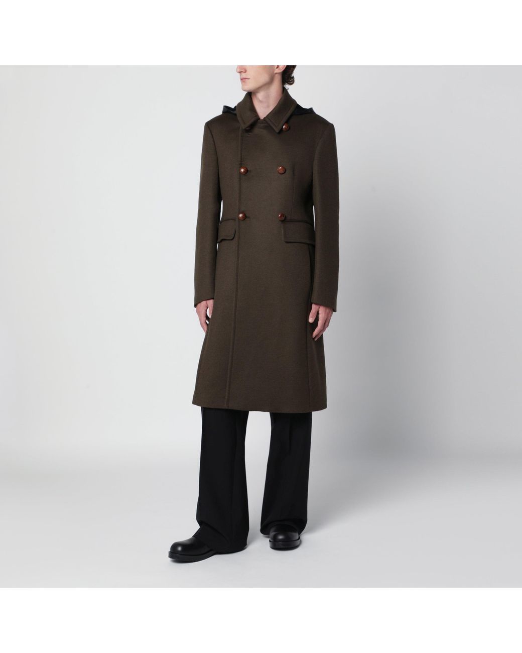 NAMACHEKO Black Double-Breasted Wool Coat for men
