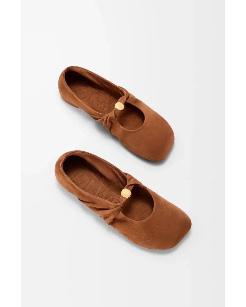 Loewe White Pebble Soft Suede Ballet Flats