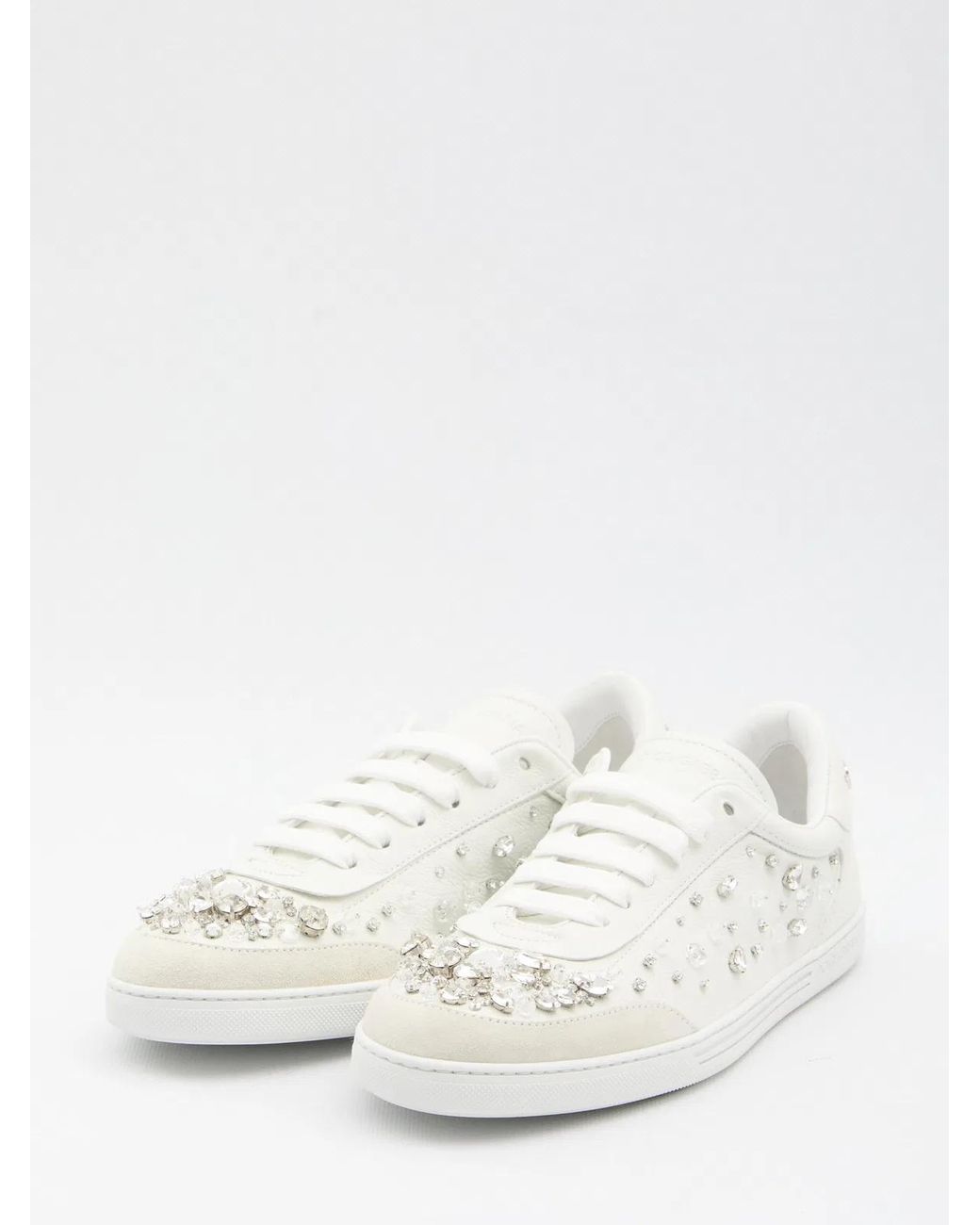 Dolce & Gabbana White Sneakers Embellished With Rhinestones