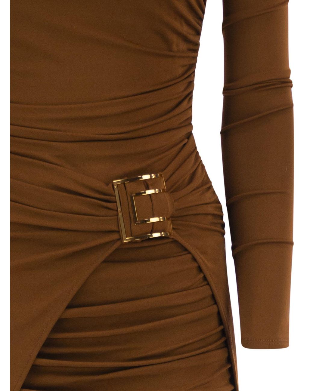 Elisabetta Franchi Brown Long Draped Dress With Buckle