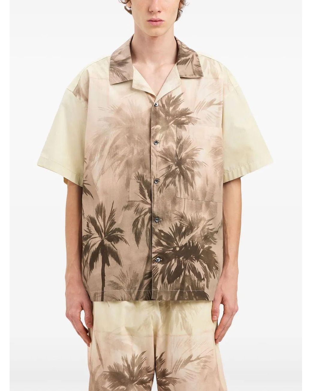 Palm Angels Natural Mini Sunset Palms Bowling Shirt For for men