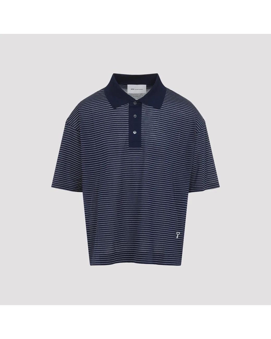 AMI Blue Striped Cotton Polo