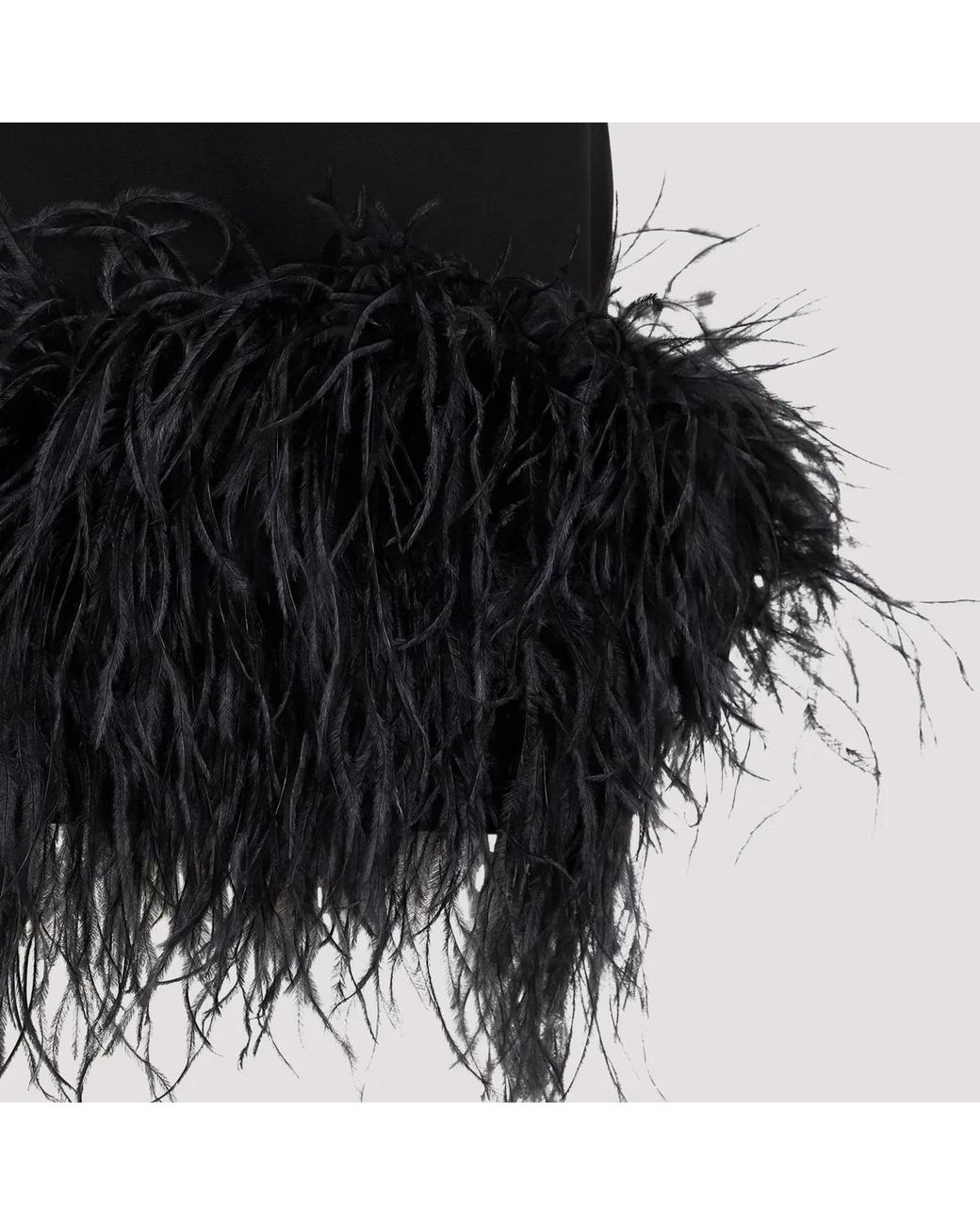 The Attico Black Fujiko Compact Techno Jersey With Ostrich Boa Feathers Mini Dress