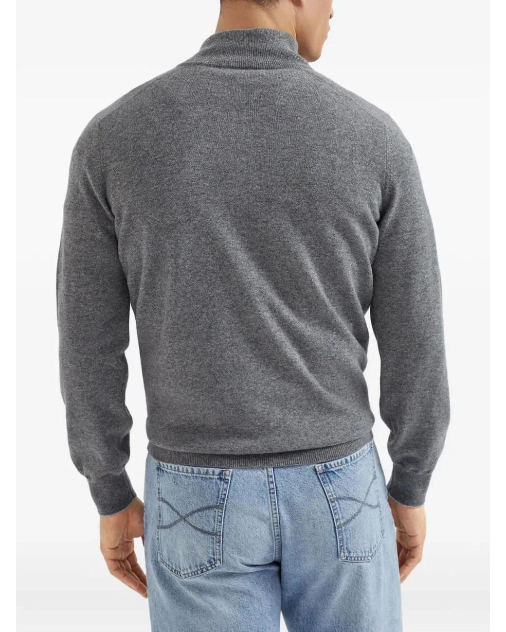 Brunello Cucinelli Gray Cashmere Half Zip Sweater for men