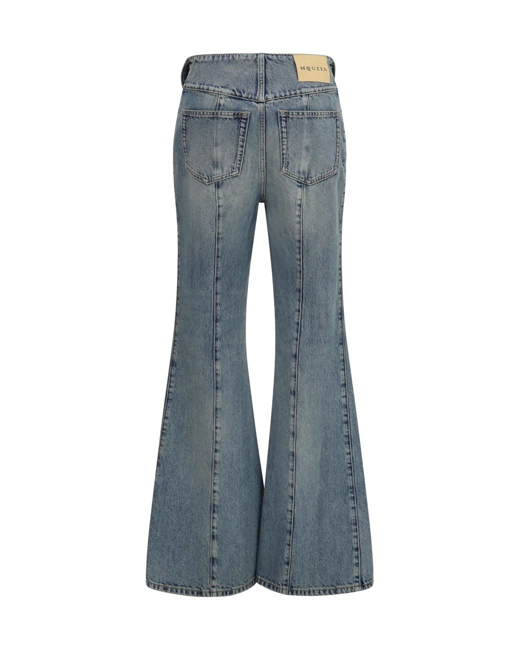 McQueen Blue High-Waisted Flared Cotton Denim Jeans