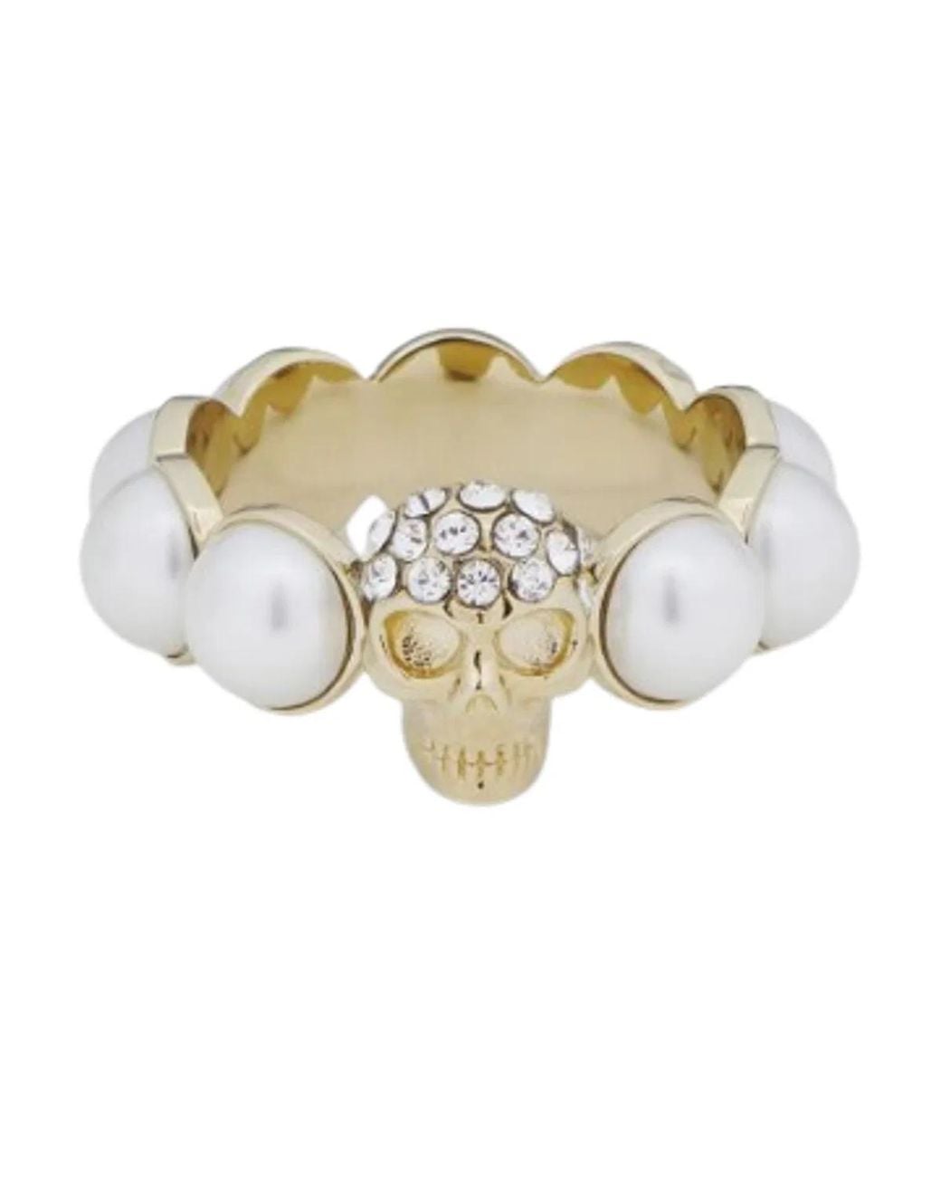 McQueen Black Skull And Pearl Ring