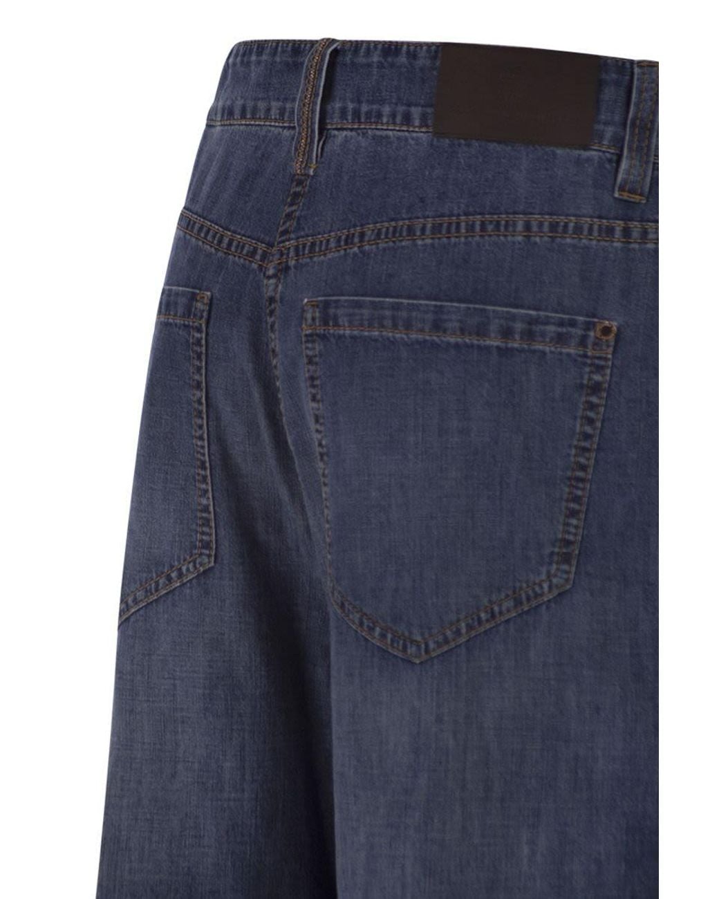Brunello Cucinelli Blue Wide-Leg Cotton Jeans
