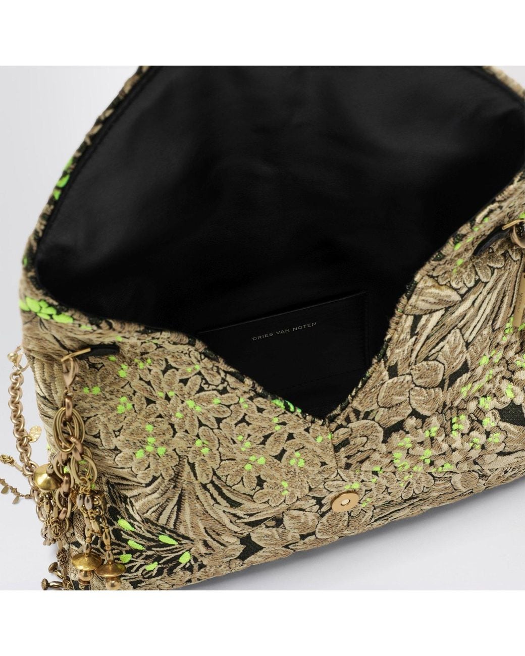 Dries Van Noten Metallic Jacquard Fabric Bag With Floral Pattern