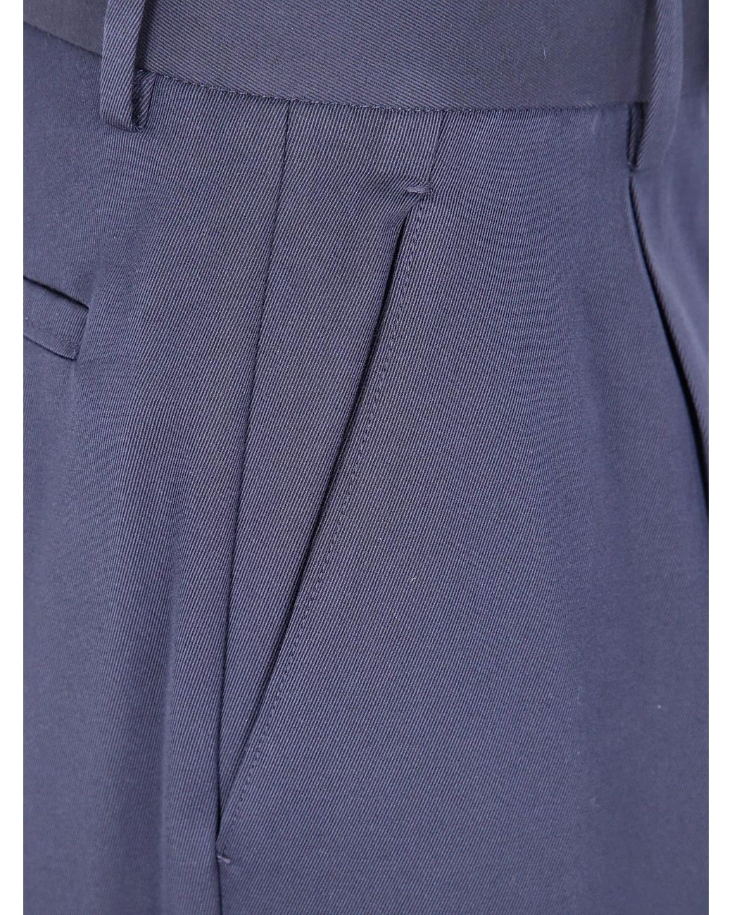 Zegna Blue Cotton And Wool Pants for men