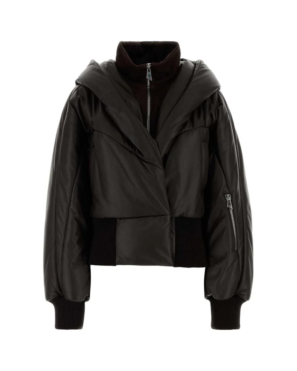 The Attico Black Chocolate Leather Bomber Jacket