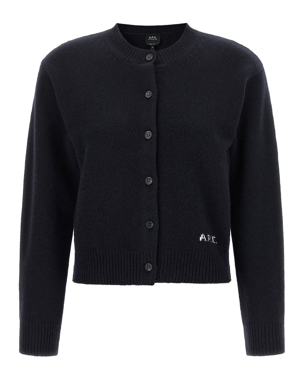 A.P.C. Blue Lila' Wool Cardigan With Logo Intarsia