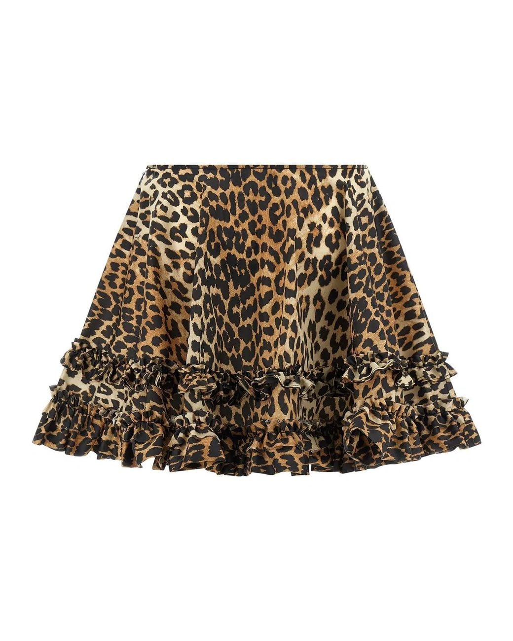 Ganni Natural 'Leopard Duchesse Nylon Mini Frill' Skirt