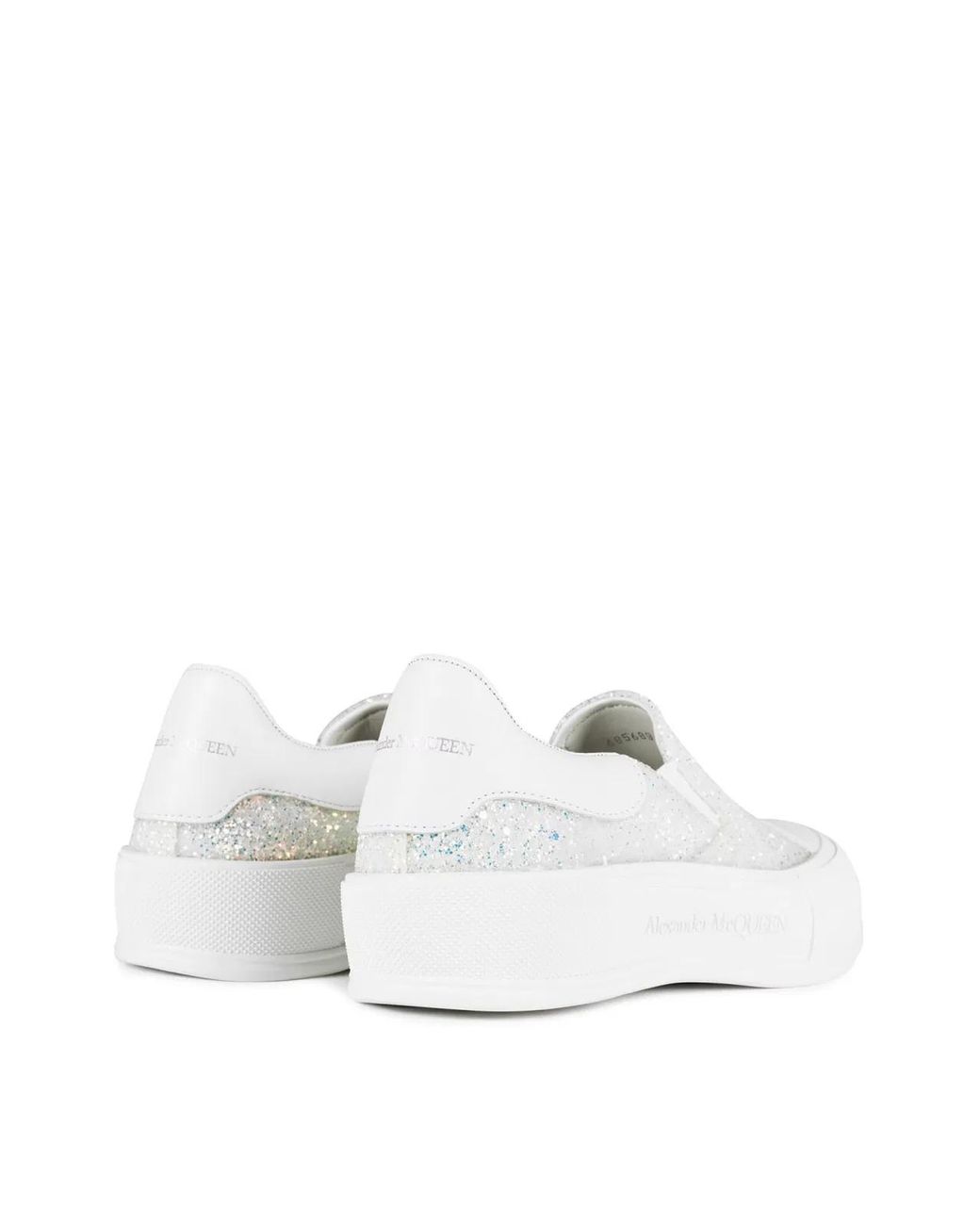 McQueen White Deck Plimsoll Glitter Slip On Sneakers
