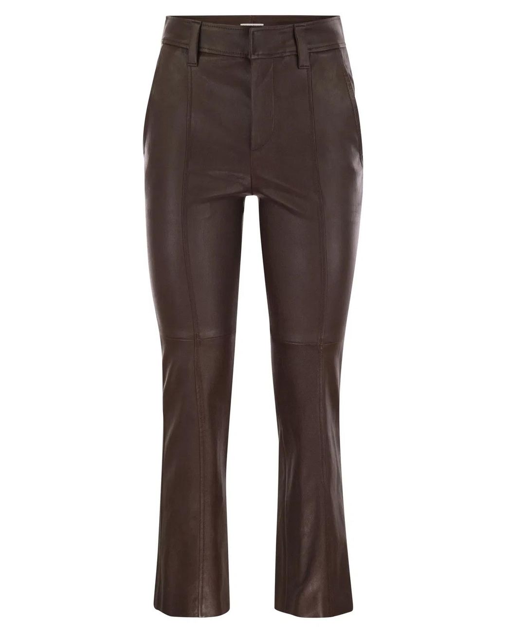 Brunello Cucinelli Brown Stretch Nappa Leather Square Cigarette Trousers With Jewellery