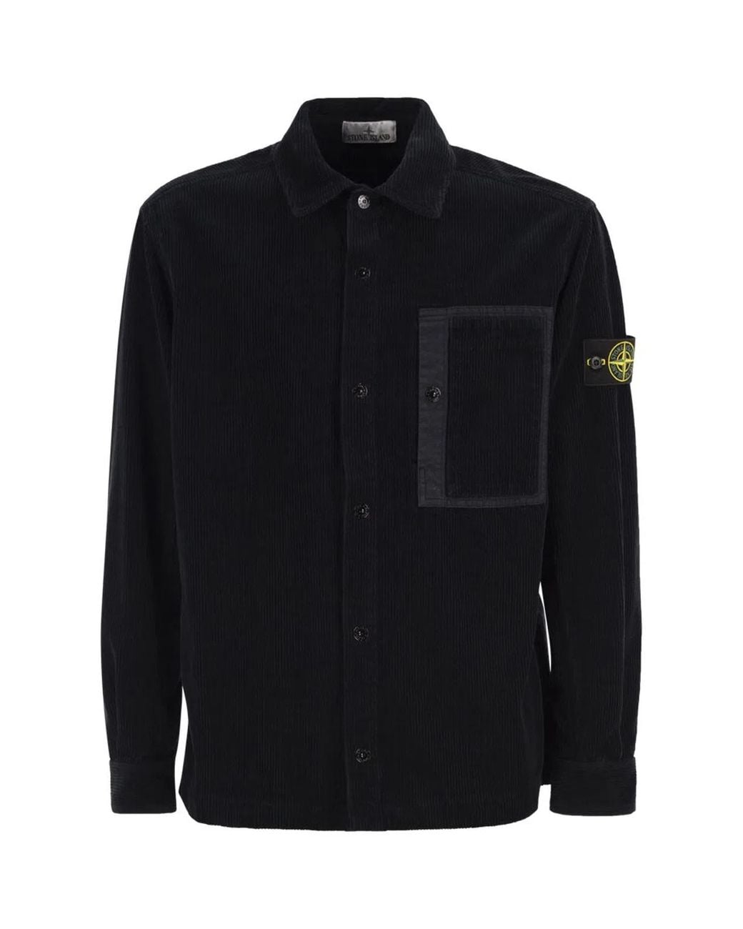 Stone Island Black Cotton Corduroy Overshirt With Compass Badge for men