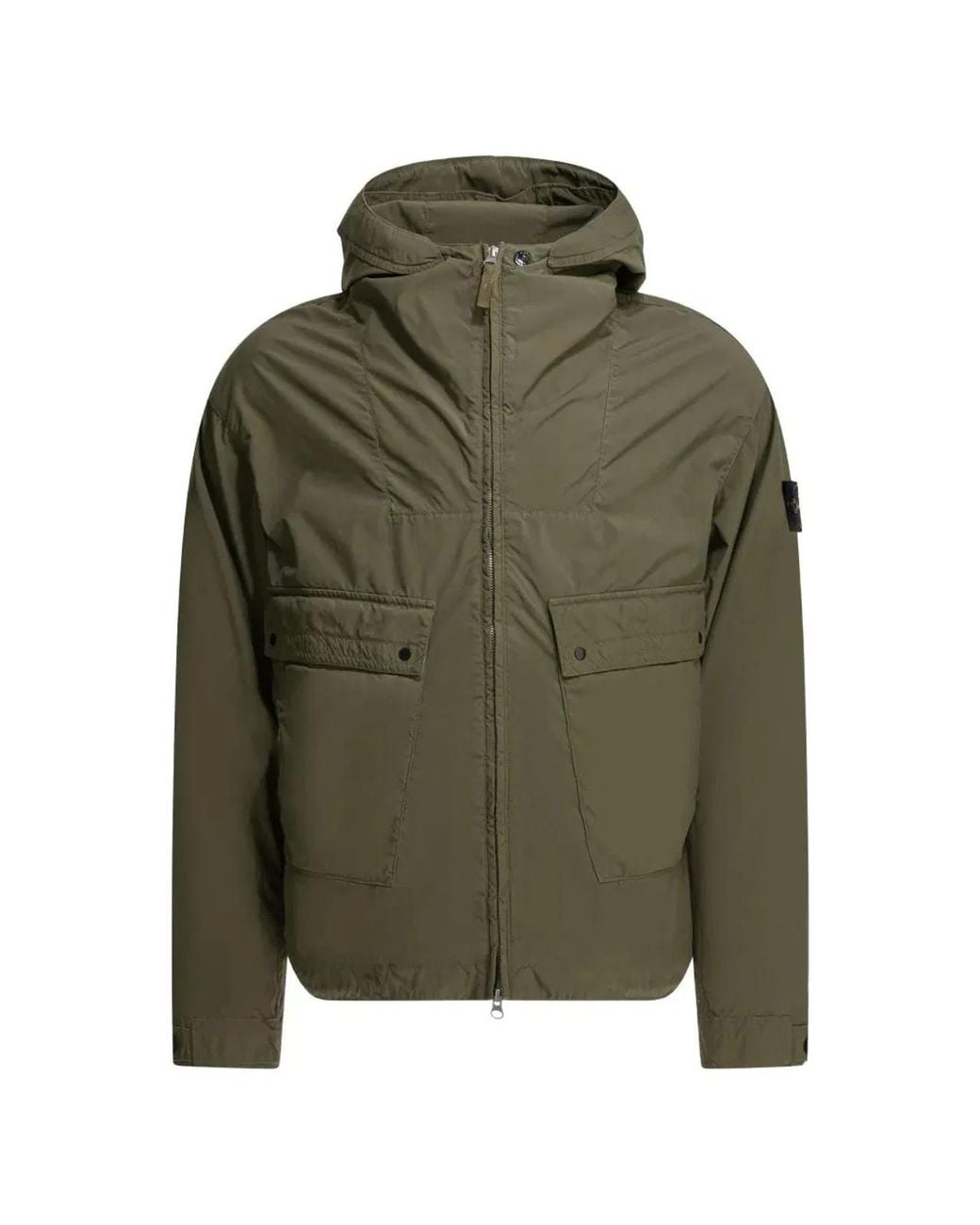 Stone Island Green Hooded Coat With Front Pocket for men