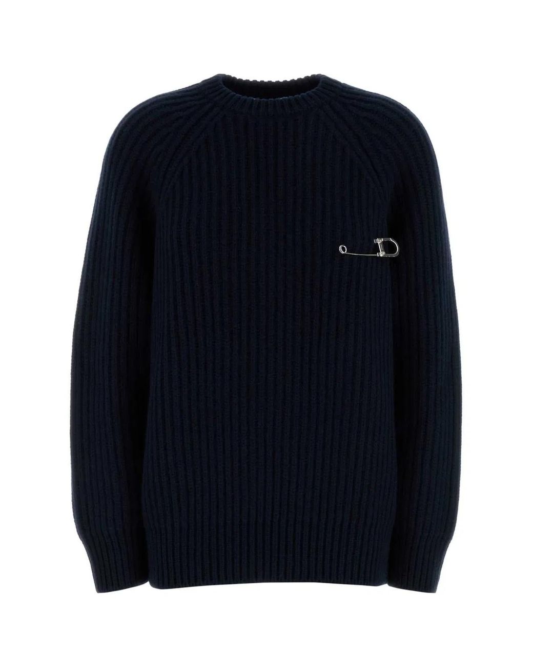 Prada Blue Ribbed-Knit Safety-Pin Wool Sweater