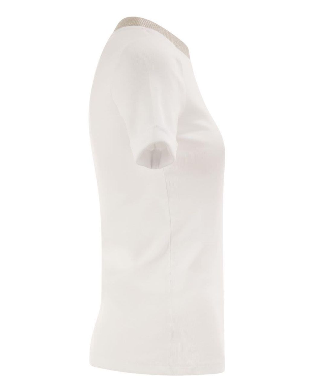 Peserico White Stretch Cotton Jersey T-Shirt With Lamé Knit Neckline