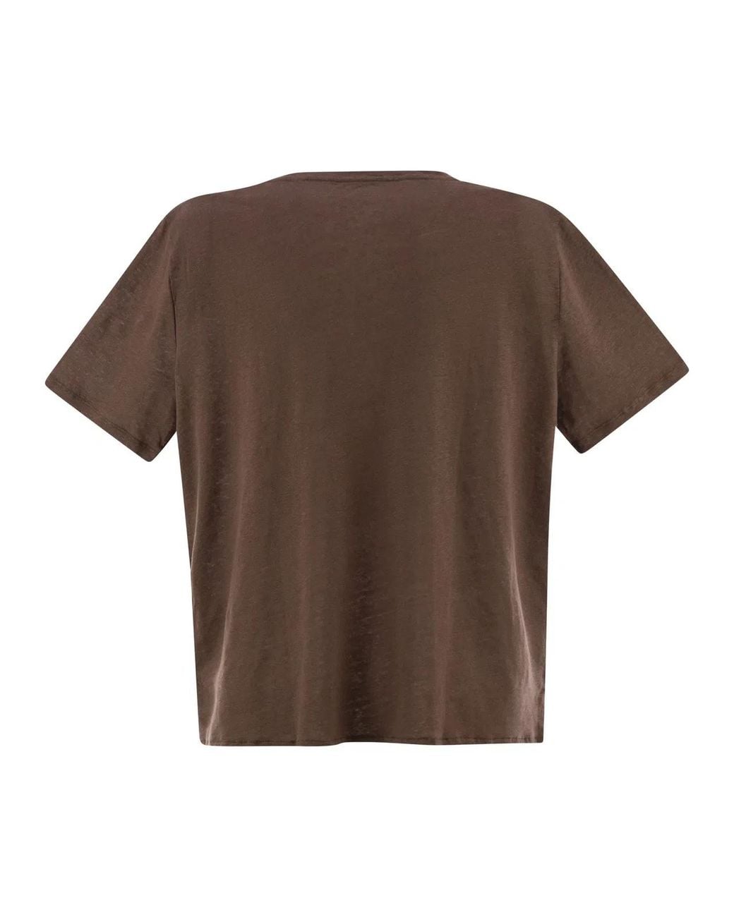 Majestic Brown Linen Crew-Neck T-Shirt