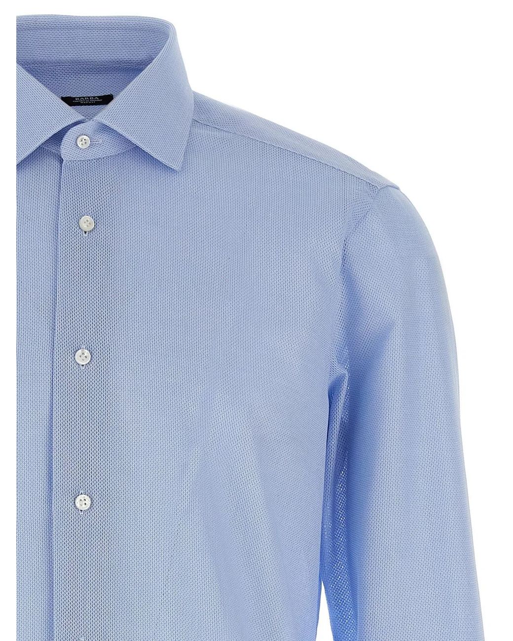Barba Napoli Blue Honeycomb Cotton Shirt for men