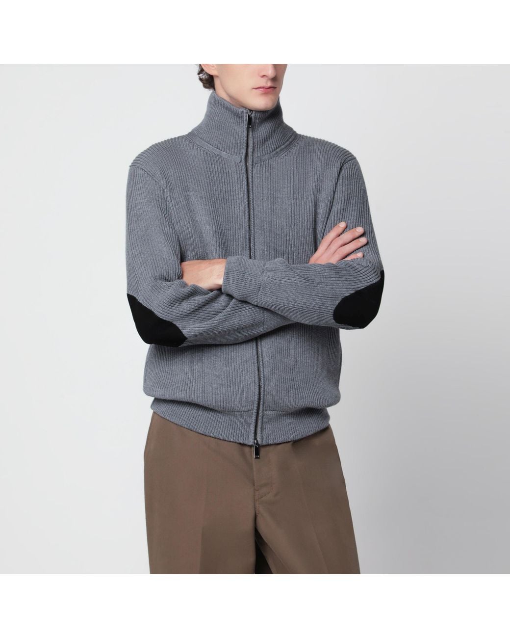 Roberto Collina Gray Zip-Up Cardigan for men