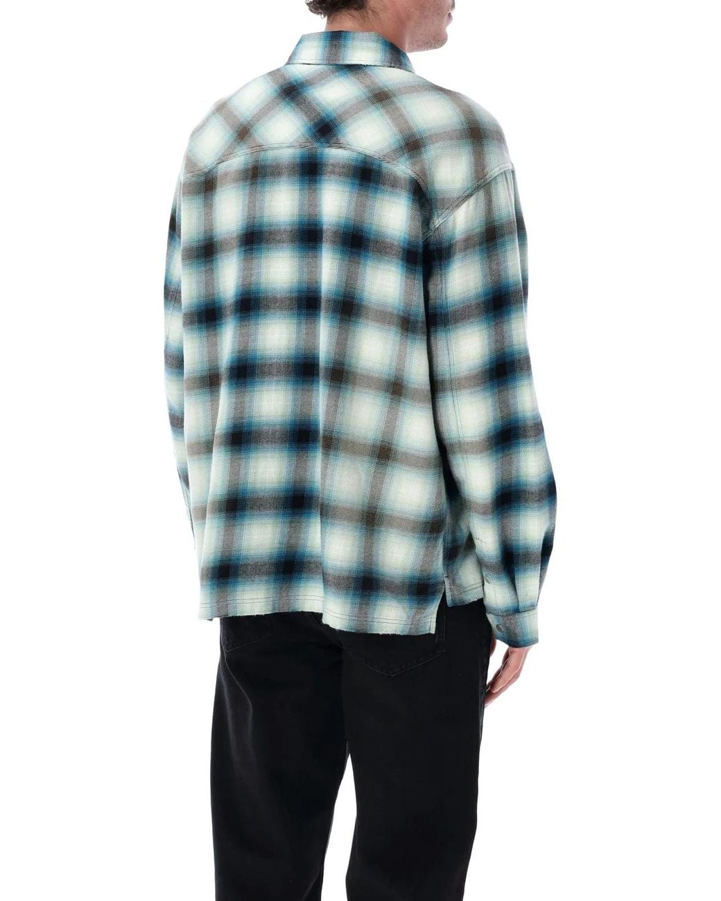Represent Blue Sun-Bleached Cotton Flannel Shirt for men