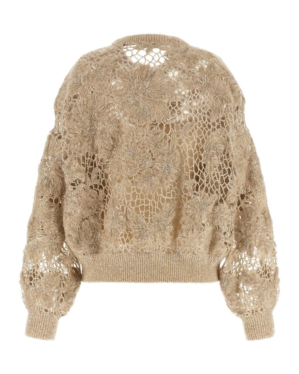 Brunello Cucinelli Natural 'Whispering Bloom Embroidery' Sweater