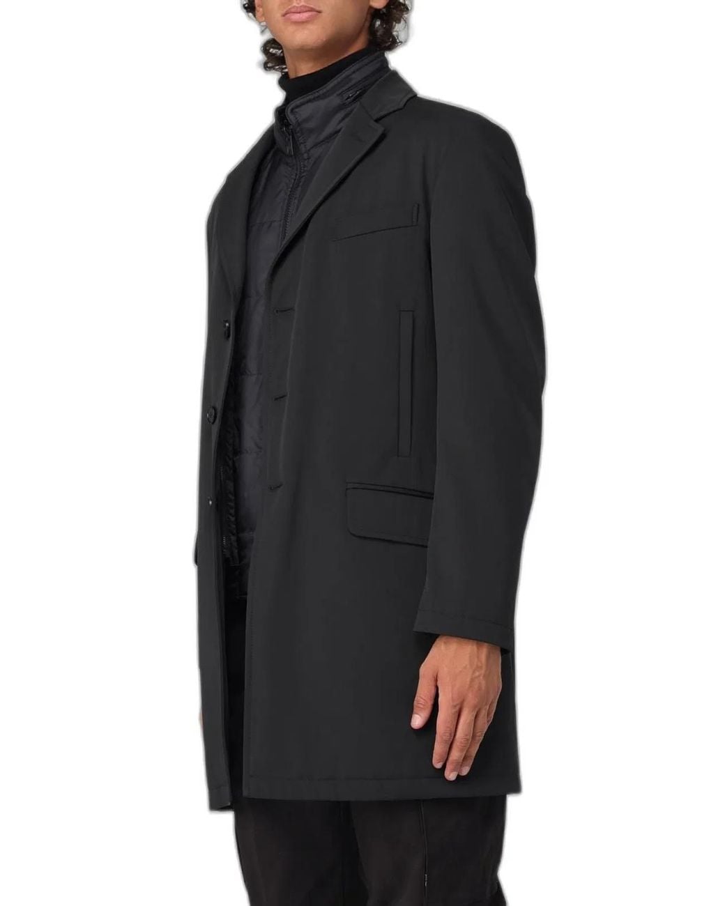 Fay Black Double Polyester Coat for men
