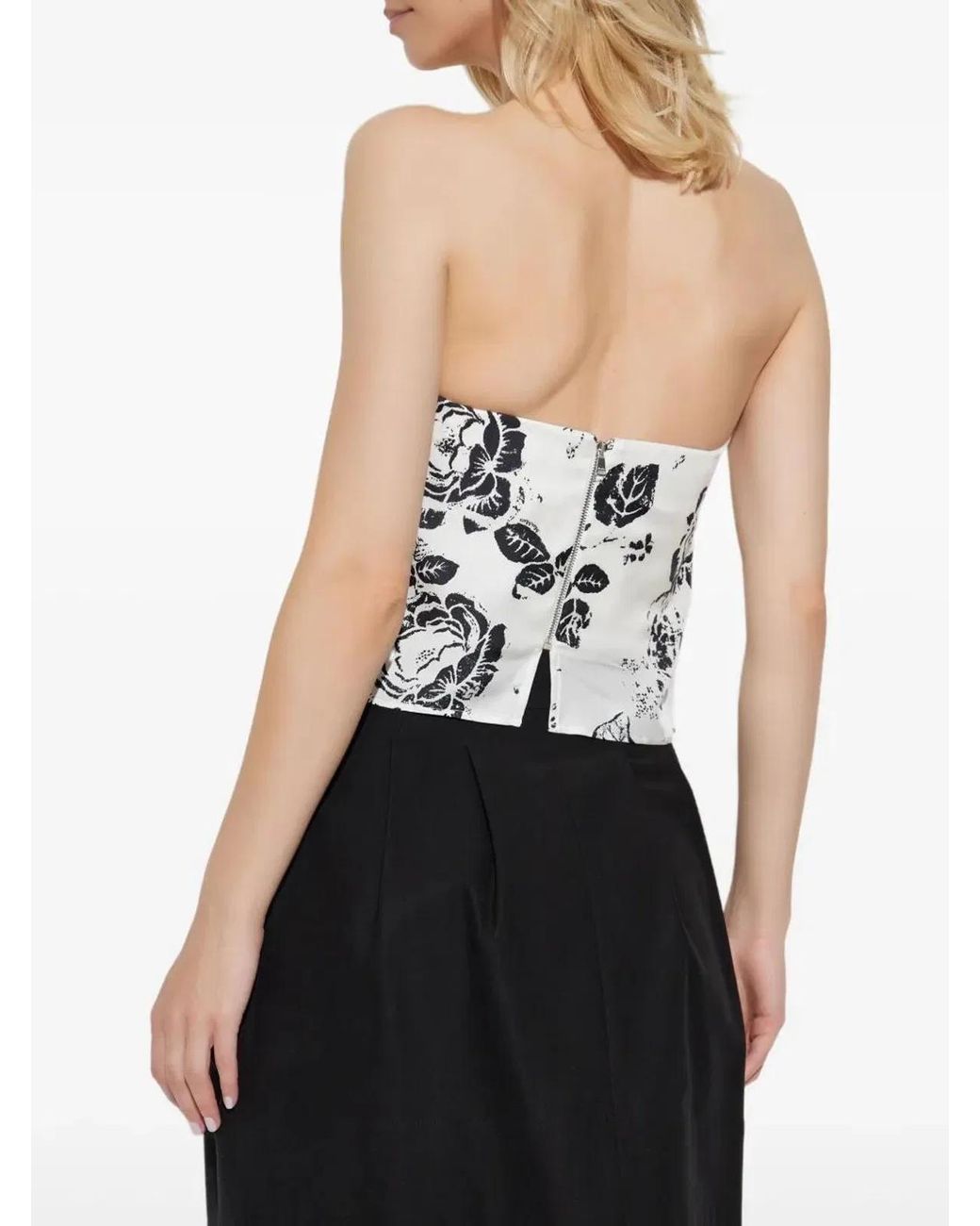 Max Mara White Floral Print Bustier Top