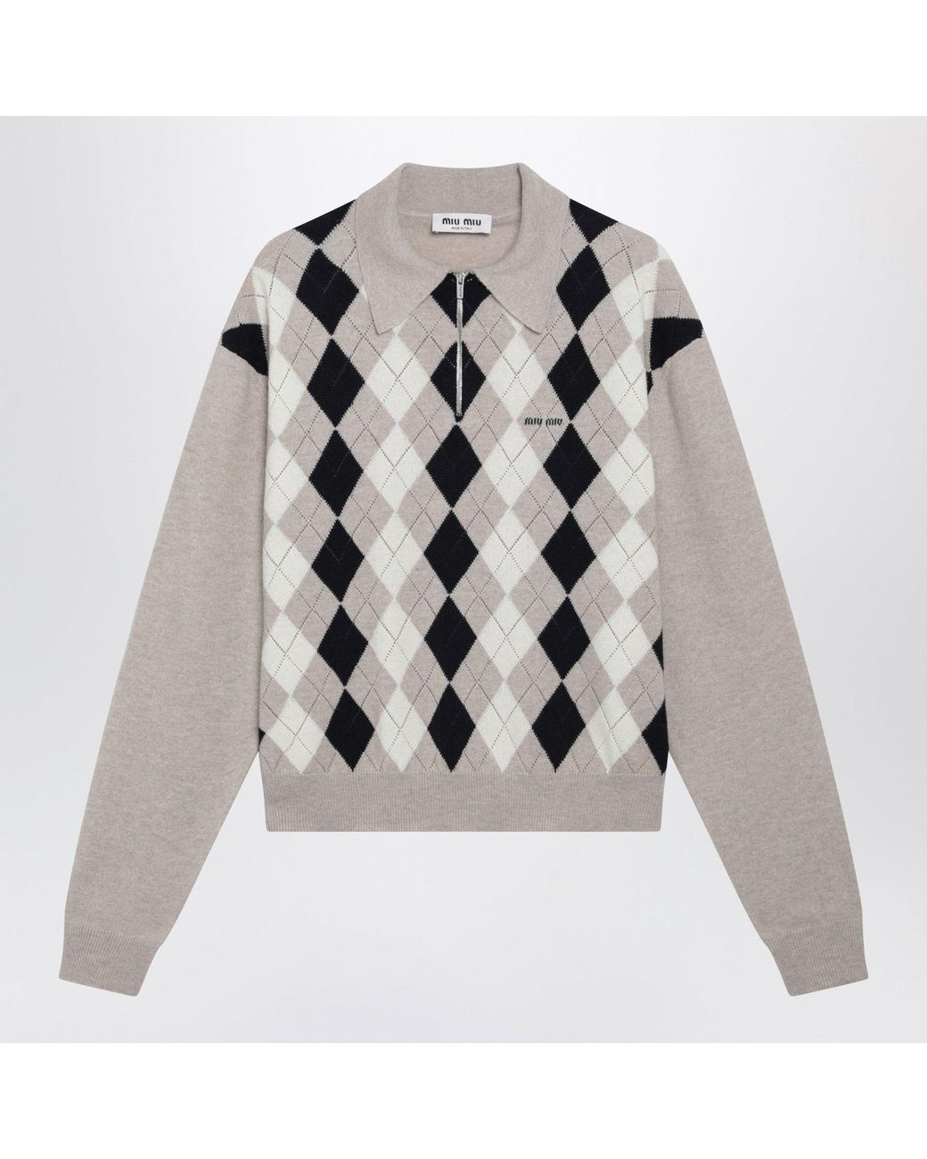 Miu Miu Gray Argyle Cashmere Polo Shirt