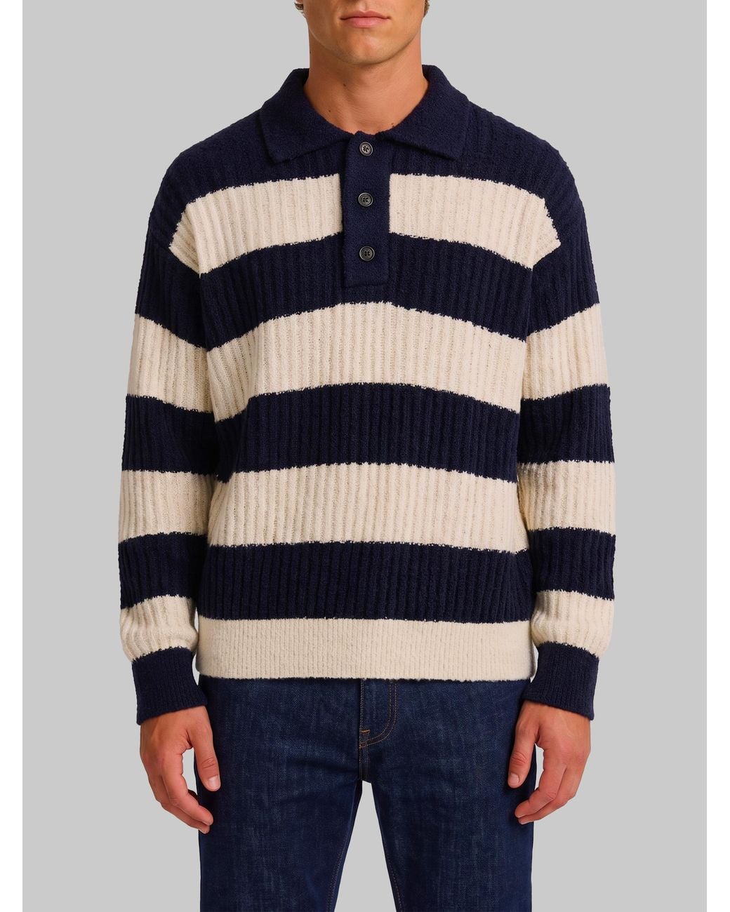 Roberto Collina Blue Ribbed Marinière Polo for men