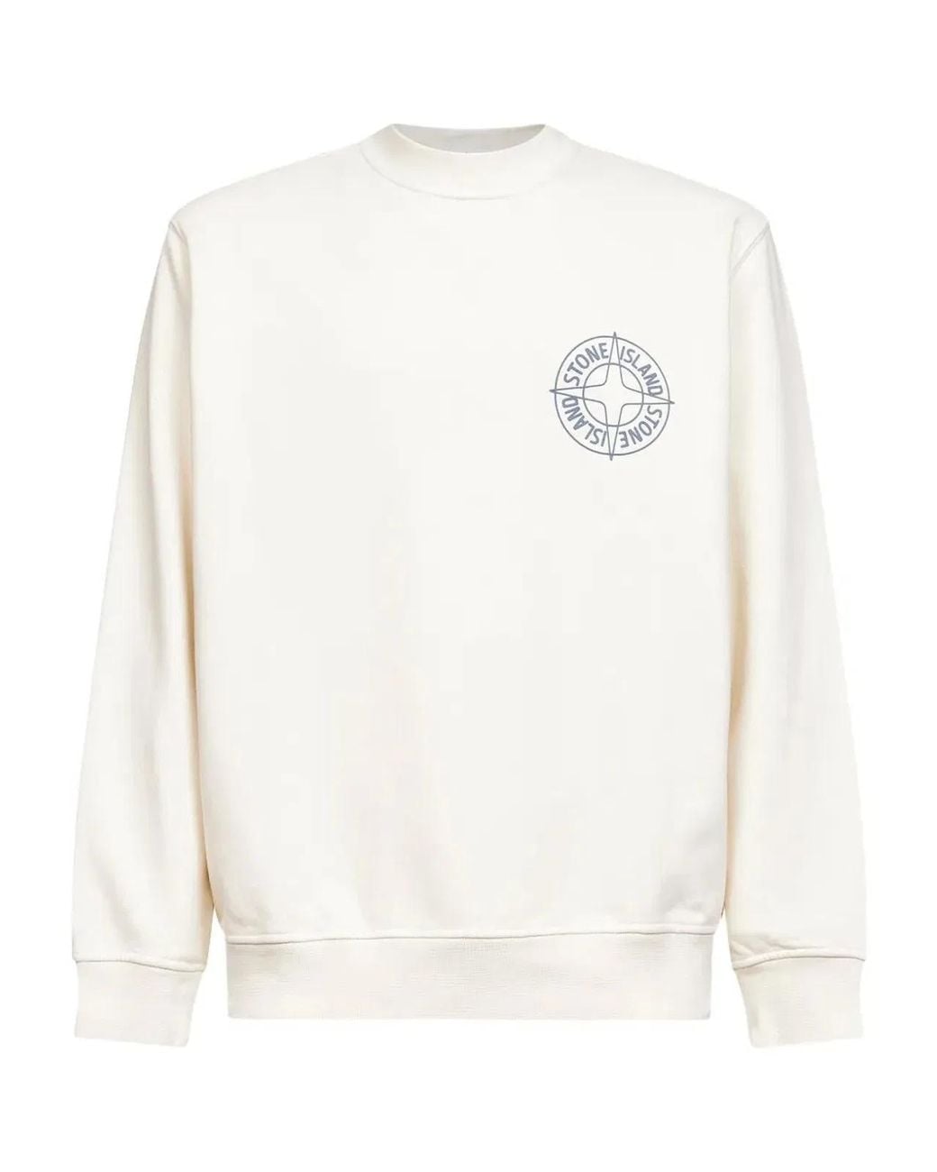 Stone Island White Oversized Crew Neck Sweatshirt With “Outline Compass” Print for men