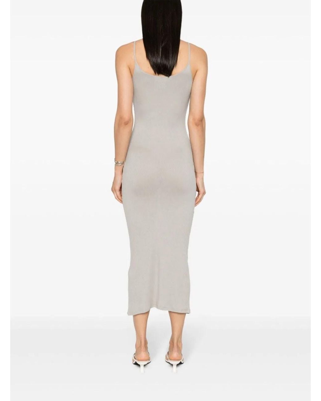 Majestic White Ribbed Viscose Long Dress