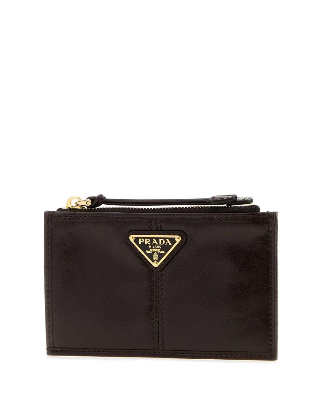 Prada Black Mini Leather Card Holder With Golden Hardware